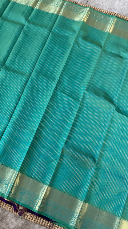 KANJIVARAM PURE SILK HANDLOOM SAREE – AQUAMARINE & PURPLE