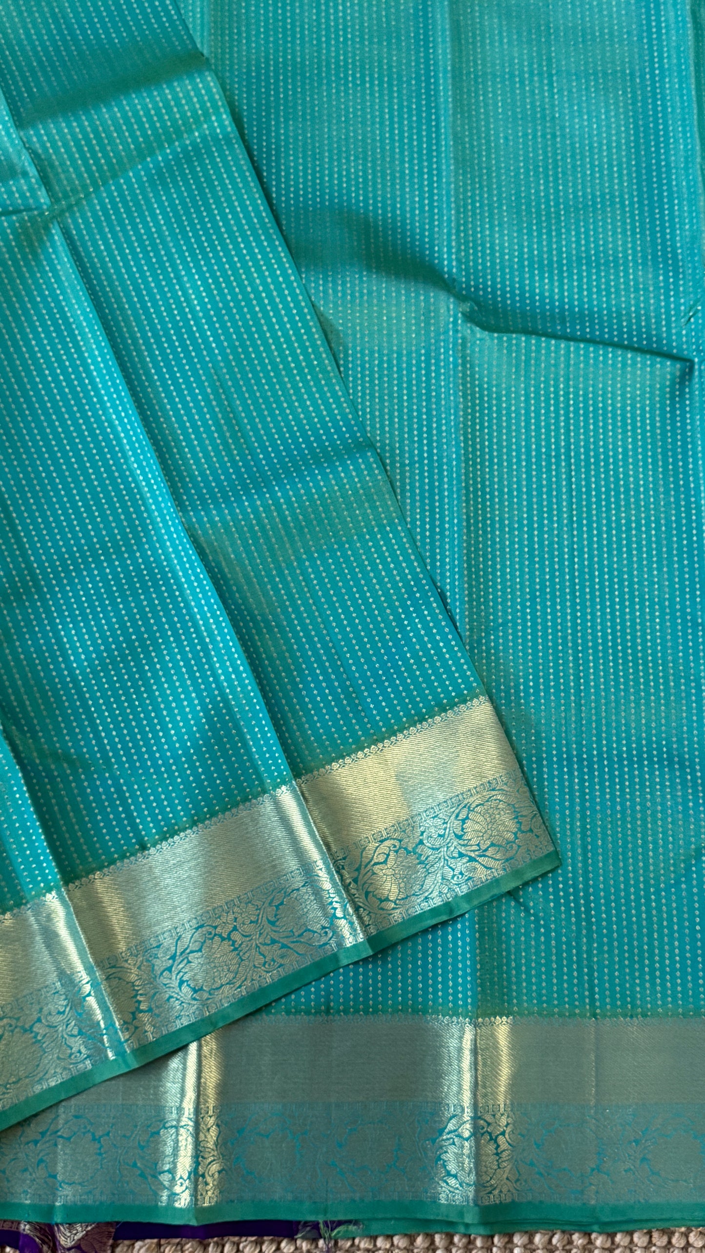 KANJIVARAM PURE SILK HANDLOOM SAREE – AQUAMARINE & PURPLE