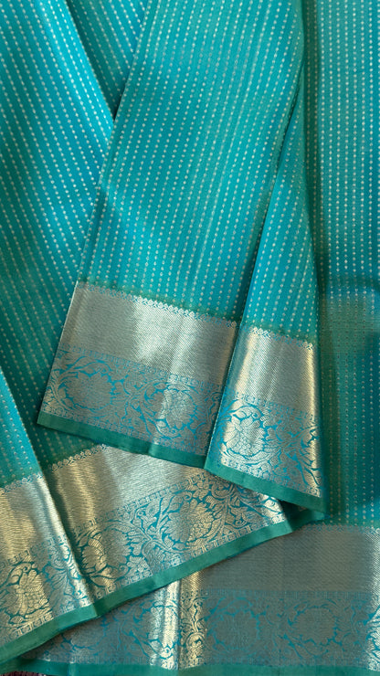 KANJIVARAM PURE SILK HANDLOOM SAREE – AQUAMARINE & PURPLE