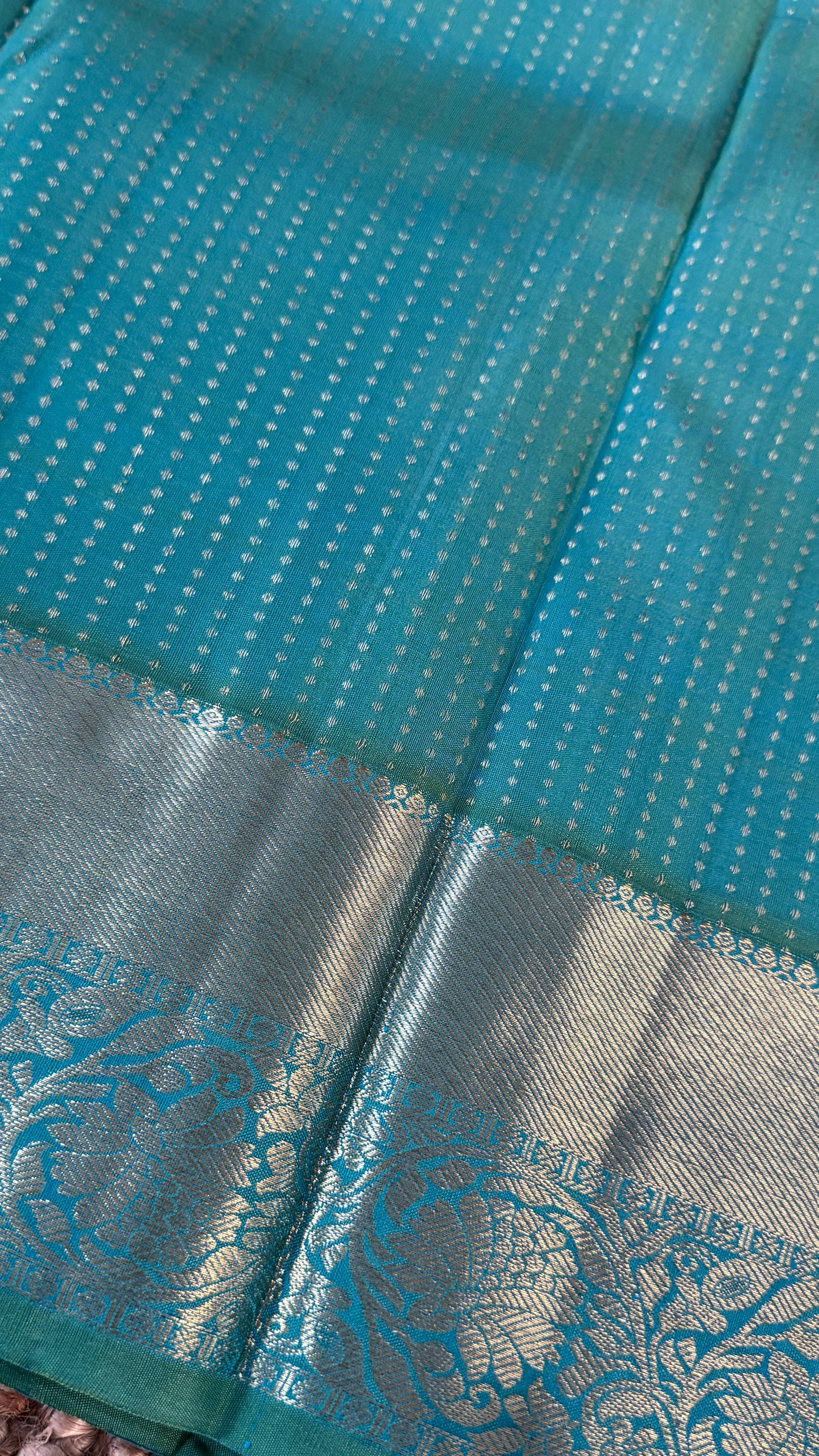 KANJIVARAM PURE SILK HANDLOOM SAREE – AQUAMARINE & PURPLE