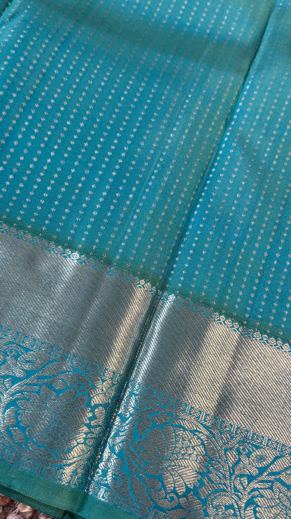 KANJIVARAM PURE SILK HANDLOOM SAREE – AQUAMARINE & PURPLE