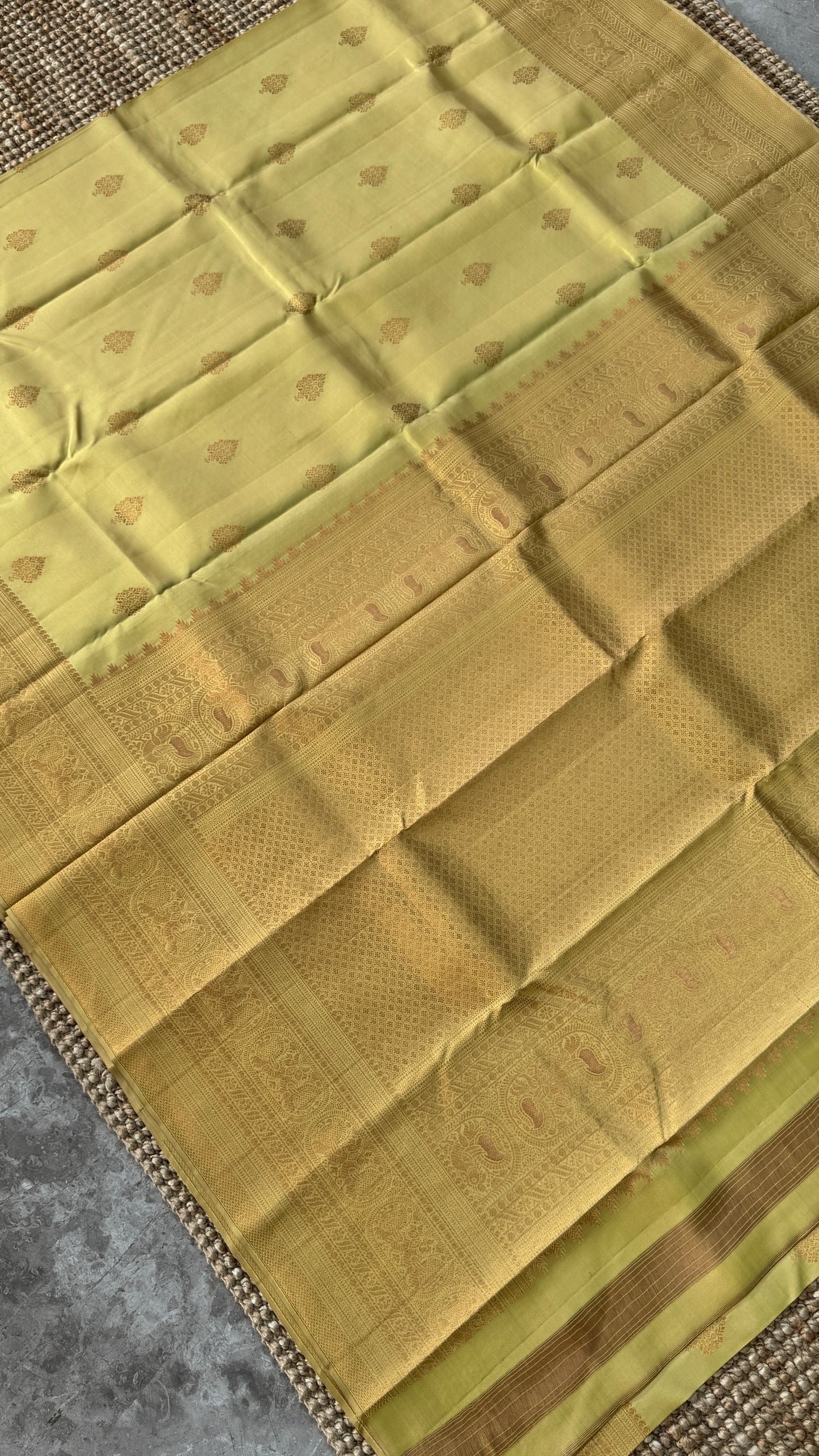 Pure Kanchivaram Silk Saree with Gold Zari Motifs – Champagne Color