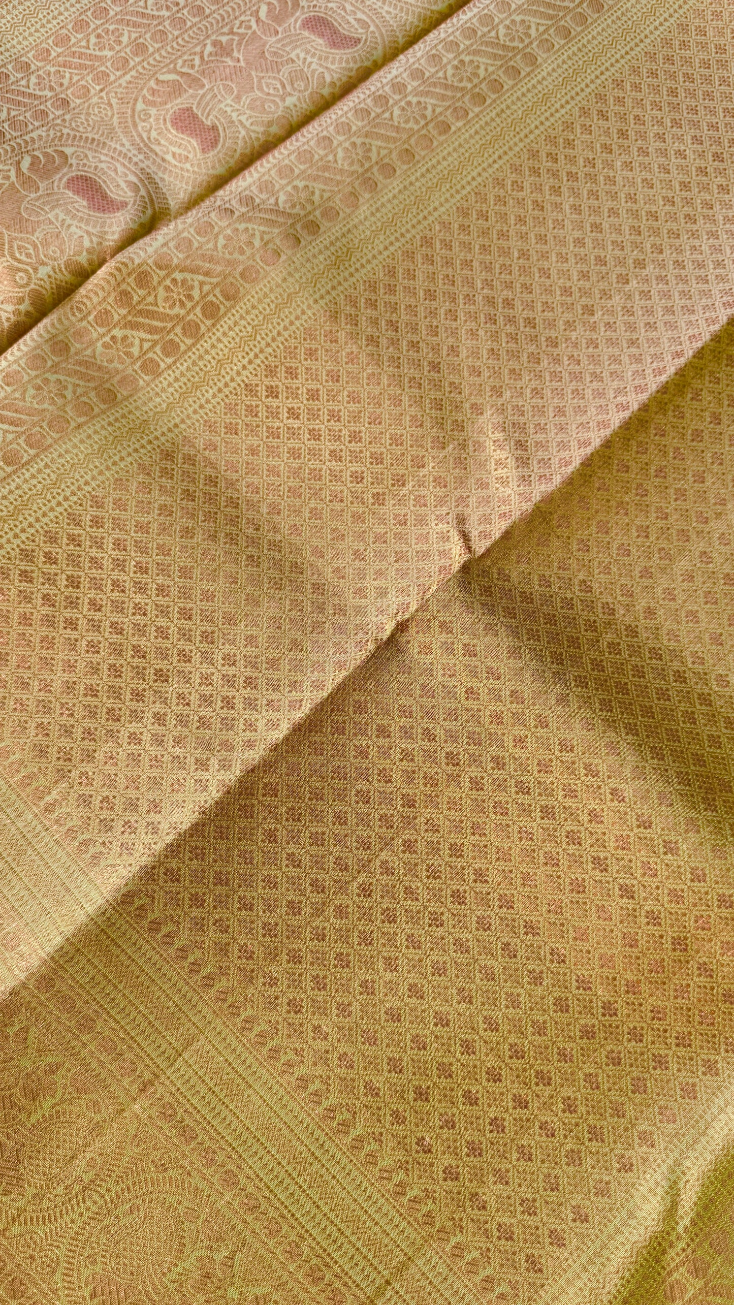 Pure Kanchivaram Silk Saree with Gold Zari Motifs – Champagne Color