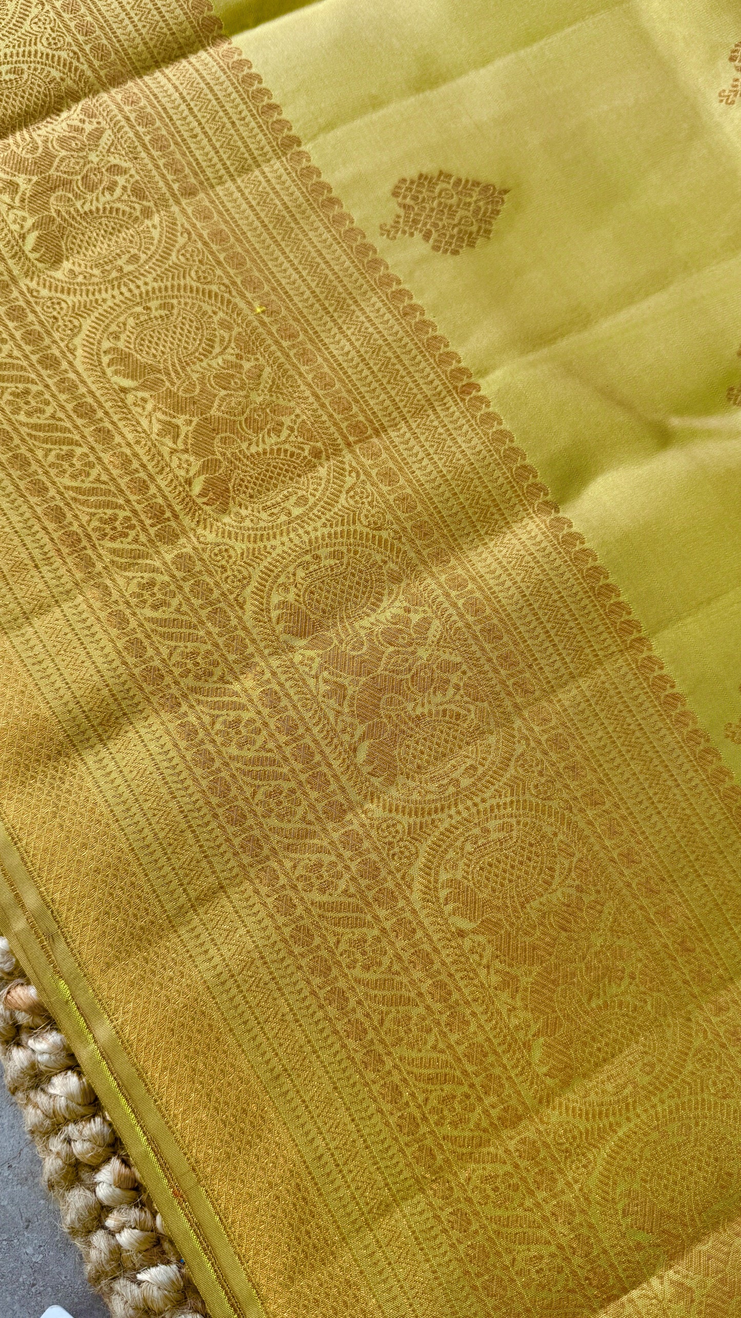 Pure Kanchivaram Silk Saree with Gold Zari Motifs – Champagne Color