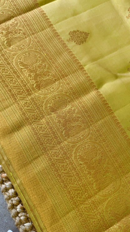 Pure Kanchivaram Silk Saree with Gold Zari Motifs – Champagne Color