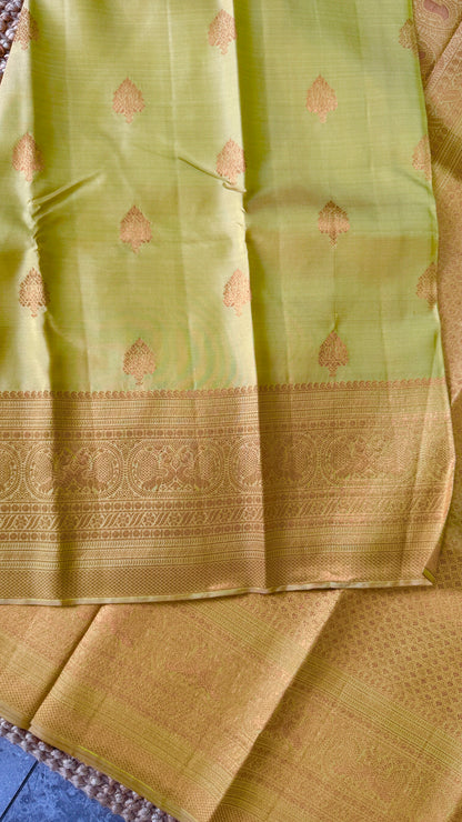 Pure Kanchivaram Silk Saree with Gold Zari Motifs – Champagne Color