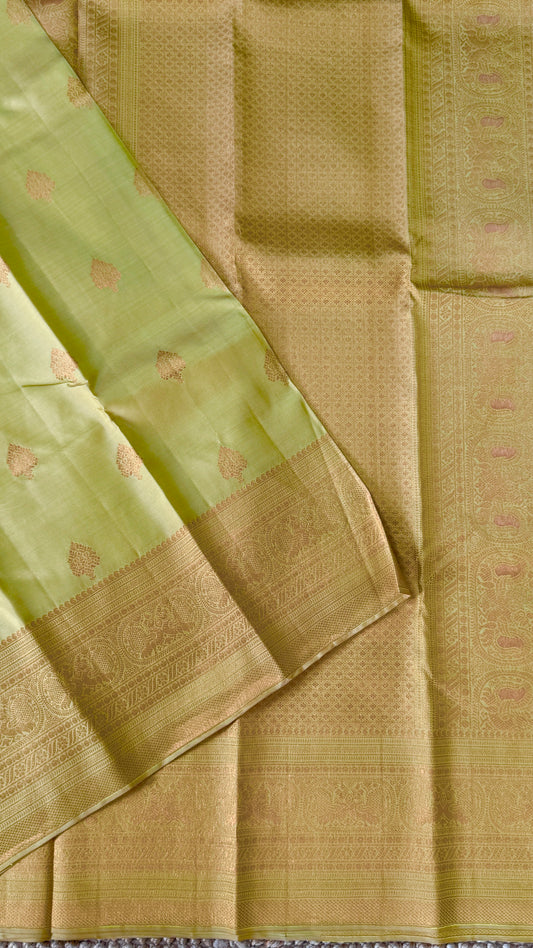 Pure Kanchivaram Silk Saree with Gold Zari Motifs – Champagne Color