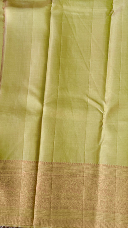 Pure Kanchivaram Silk Saree with Gold Zari Motifs – Champagne Color