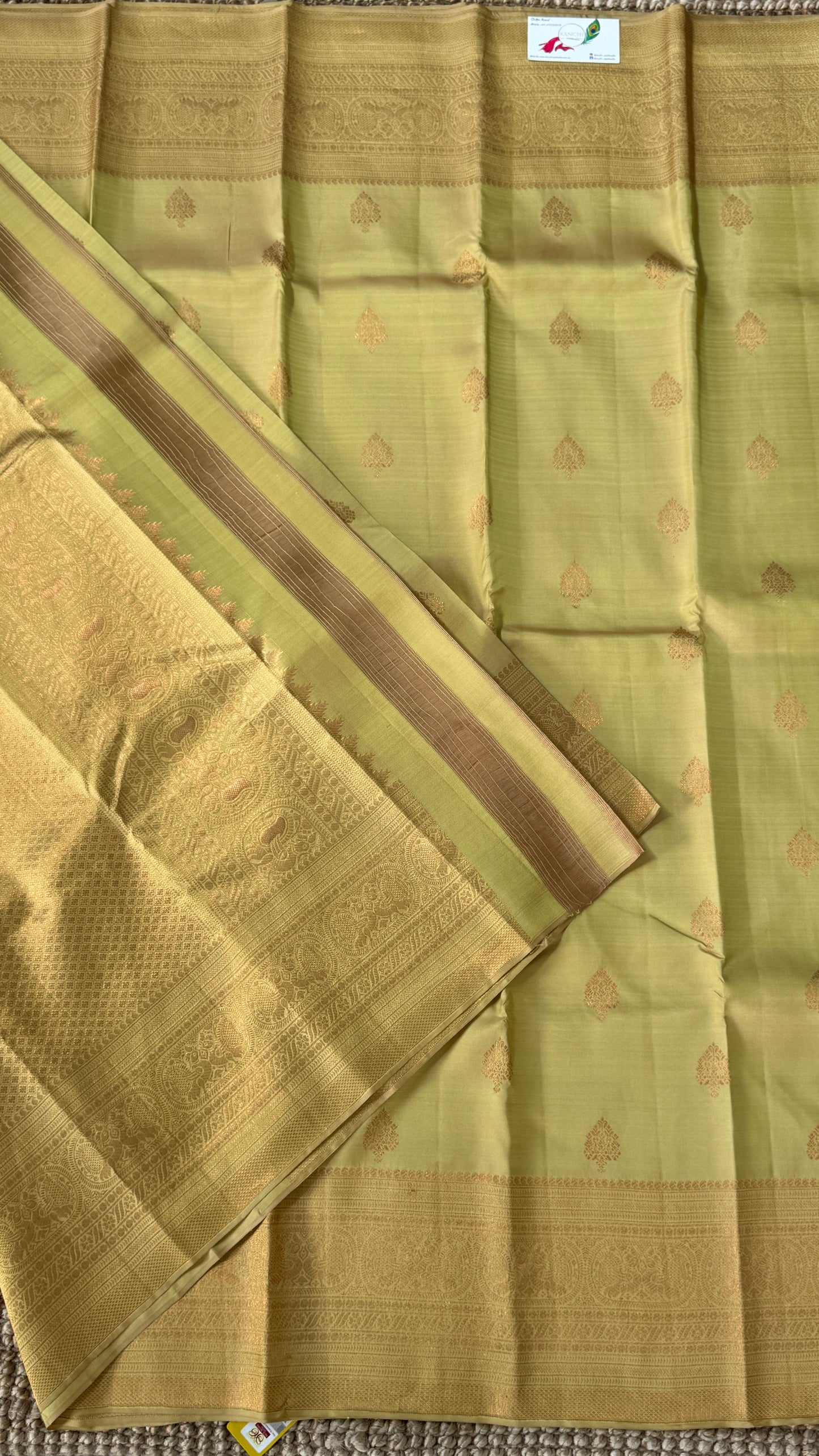Pure Kanchivaram Silk Saree with Gold Zari Motifs – Champagne Color