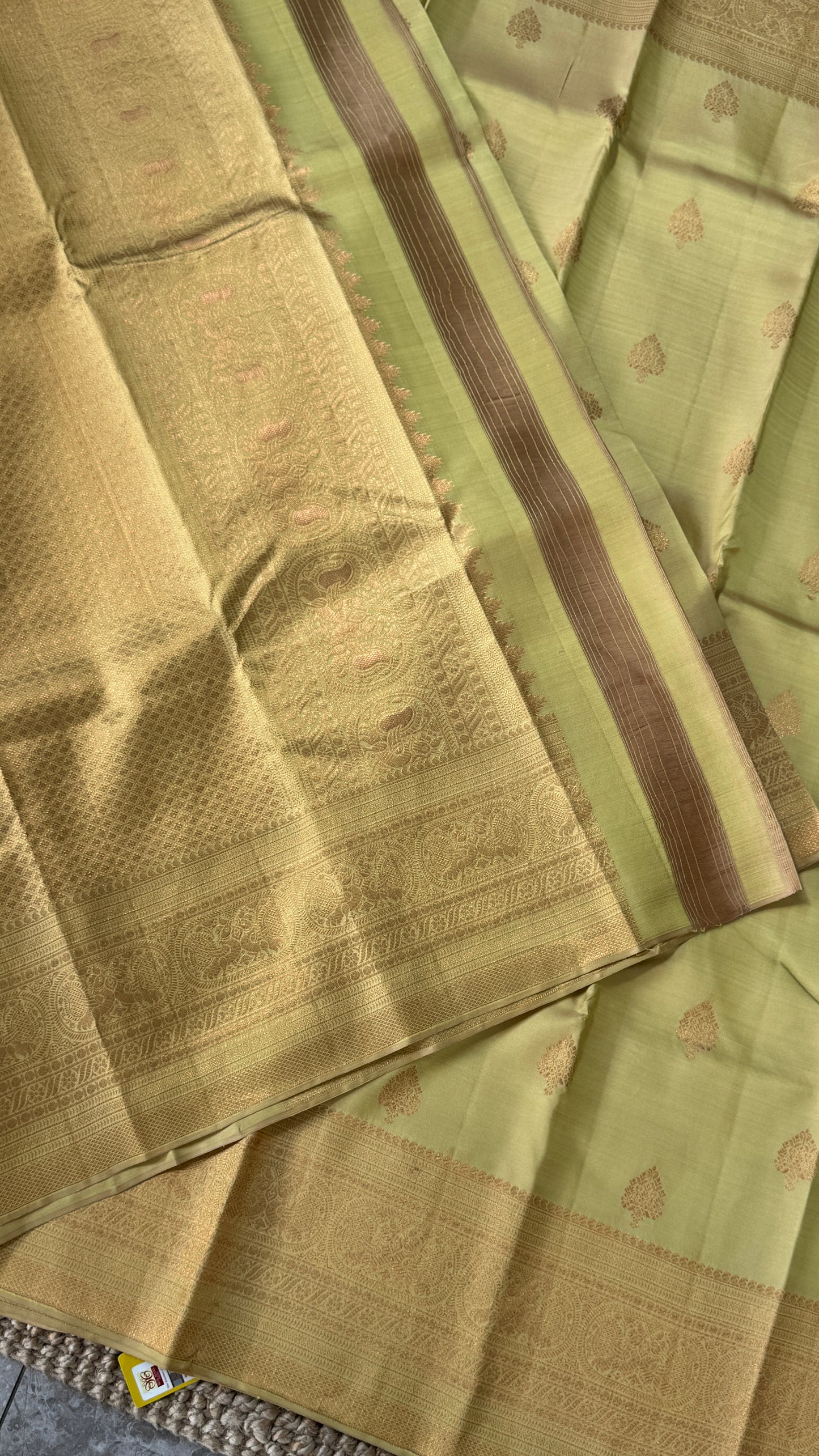 Pure Kanchivaram Silk Saree with Gold Zari Motifs – Champagne Color
