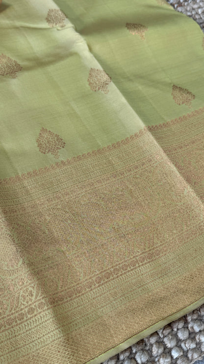 Pure Kanchivaram Silk Saree with Gold Zari Motifs – Champagne Color