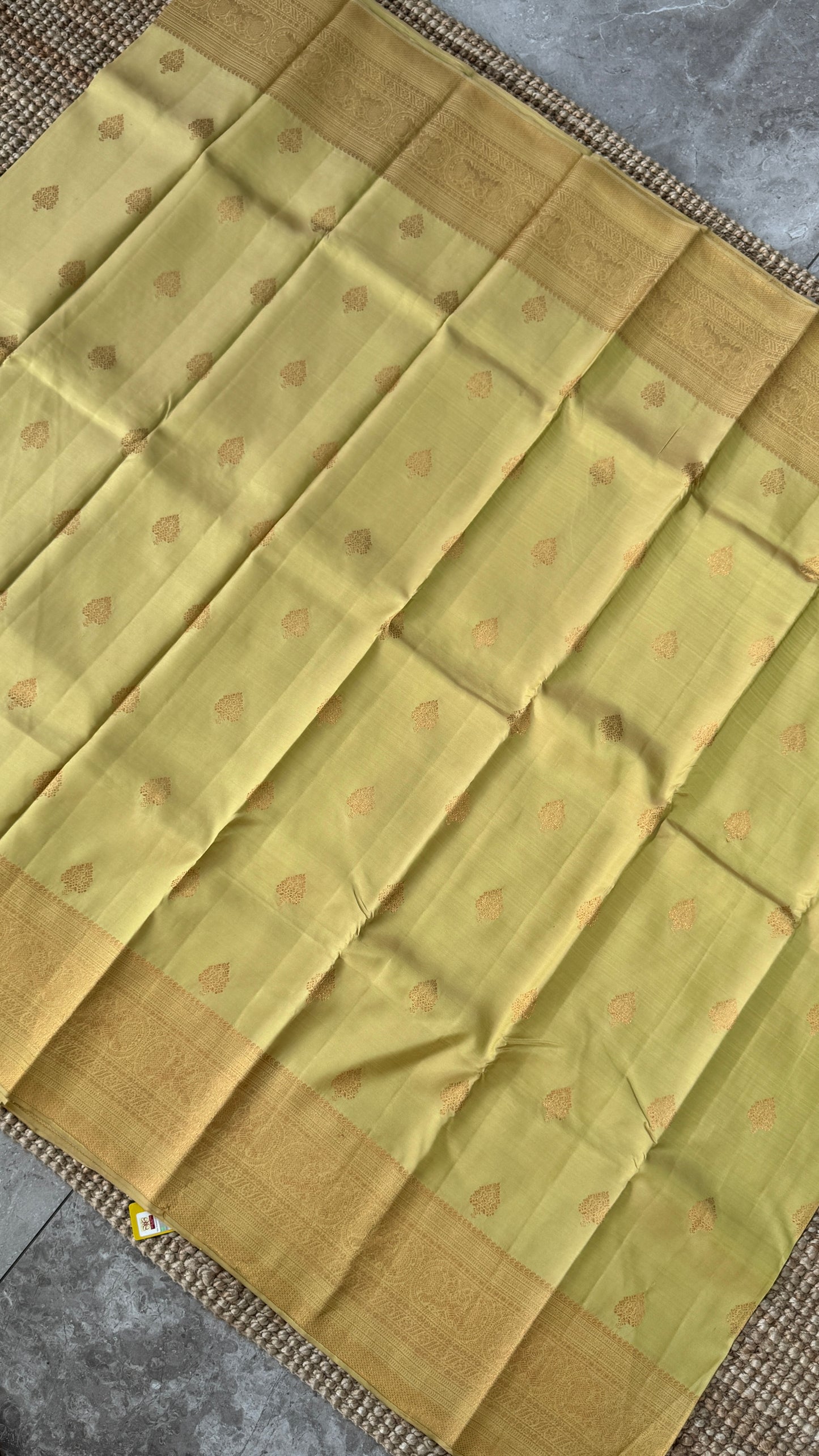 Pure Kanchivaram Silk Saree with Gold Zari Motifs – Champagne Color