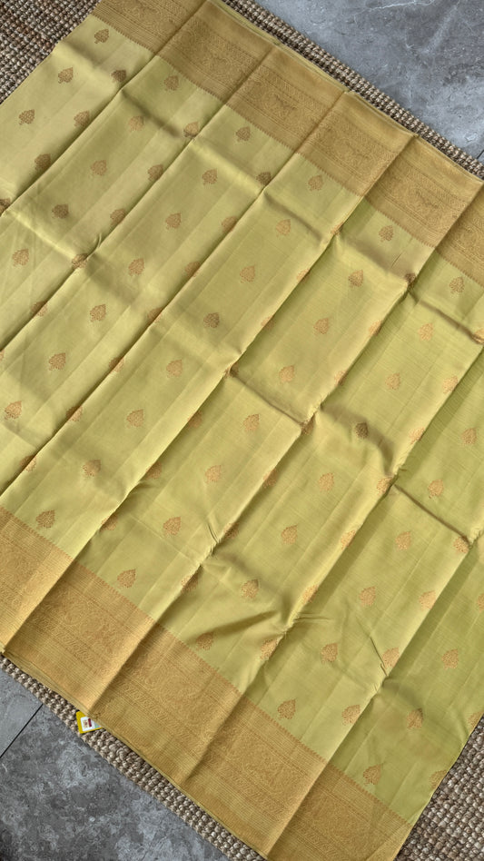 Pure Kanchivaram Silk Saree with Gold Zari Motifs – Champagne Color