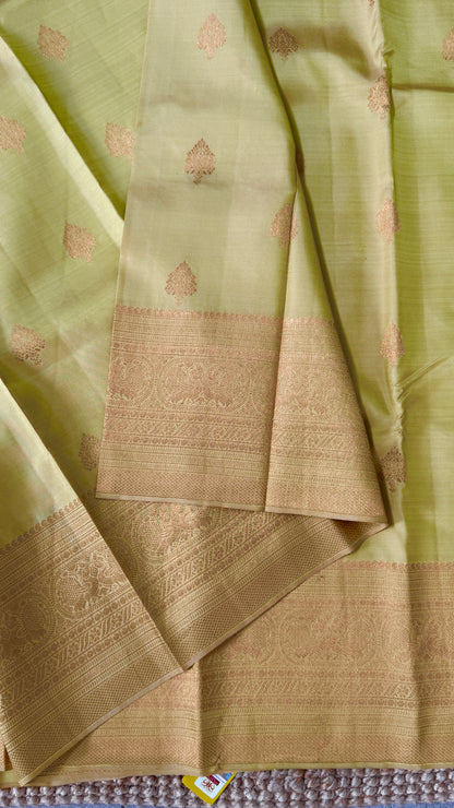 Pure Kanchivaram Silk Saree with Gold Zari Motifs – Champagne Color