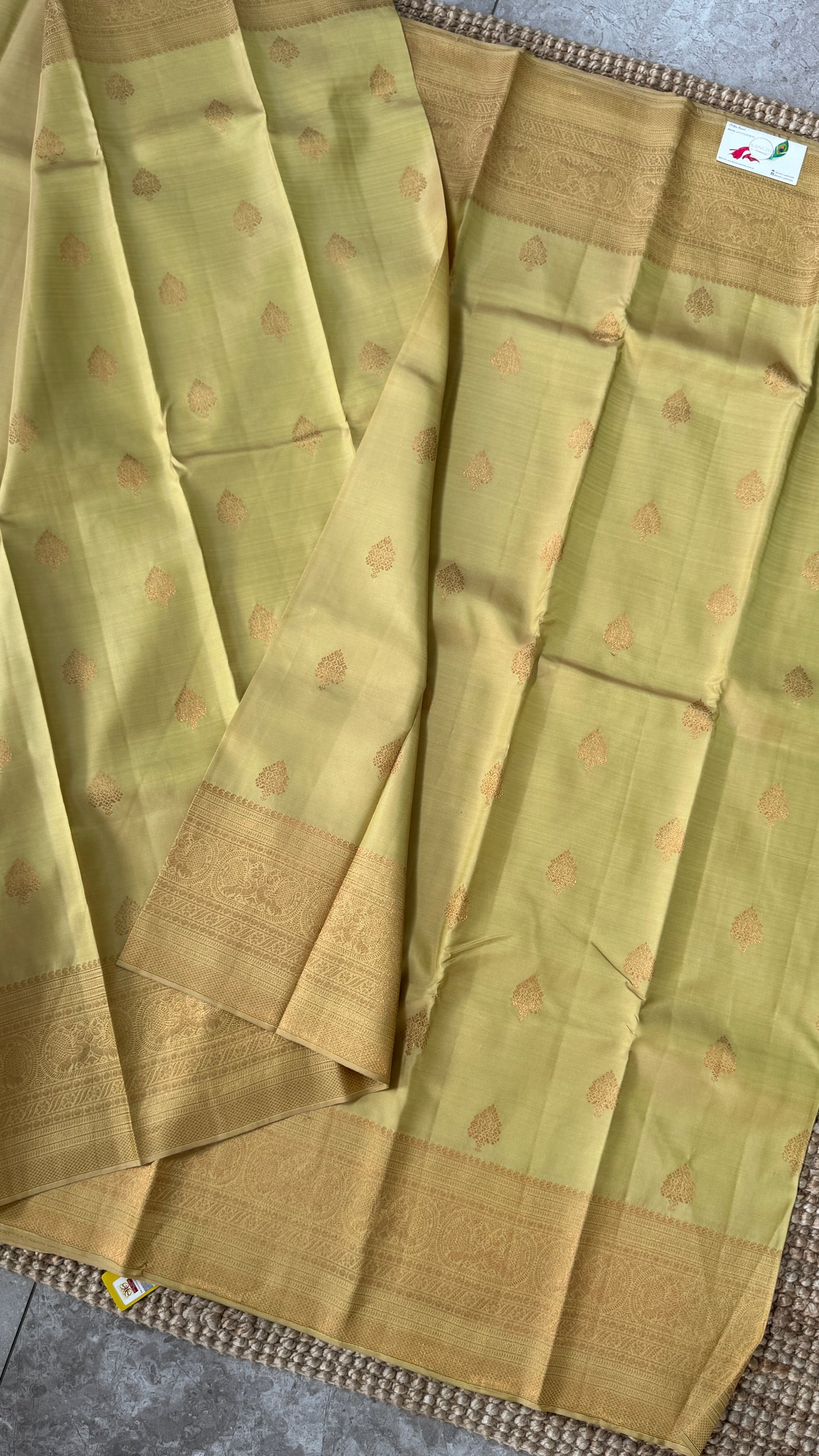 Pure Kanchivaram Silk Saree with Gold Zari Motifs – Champagne Color