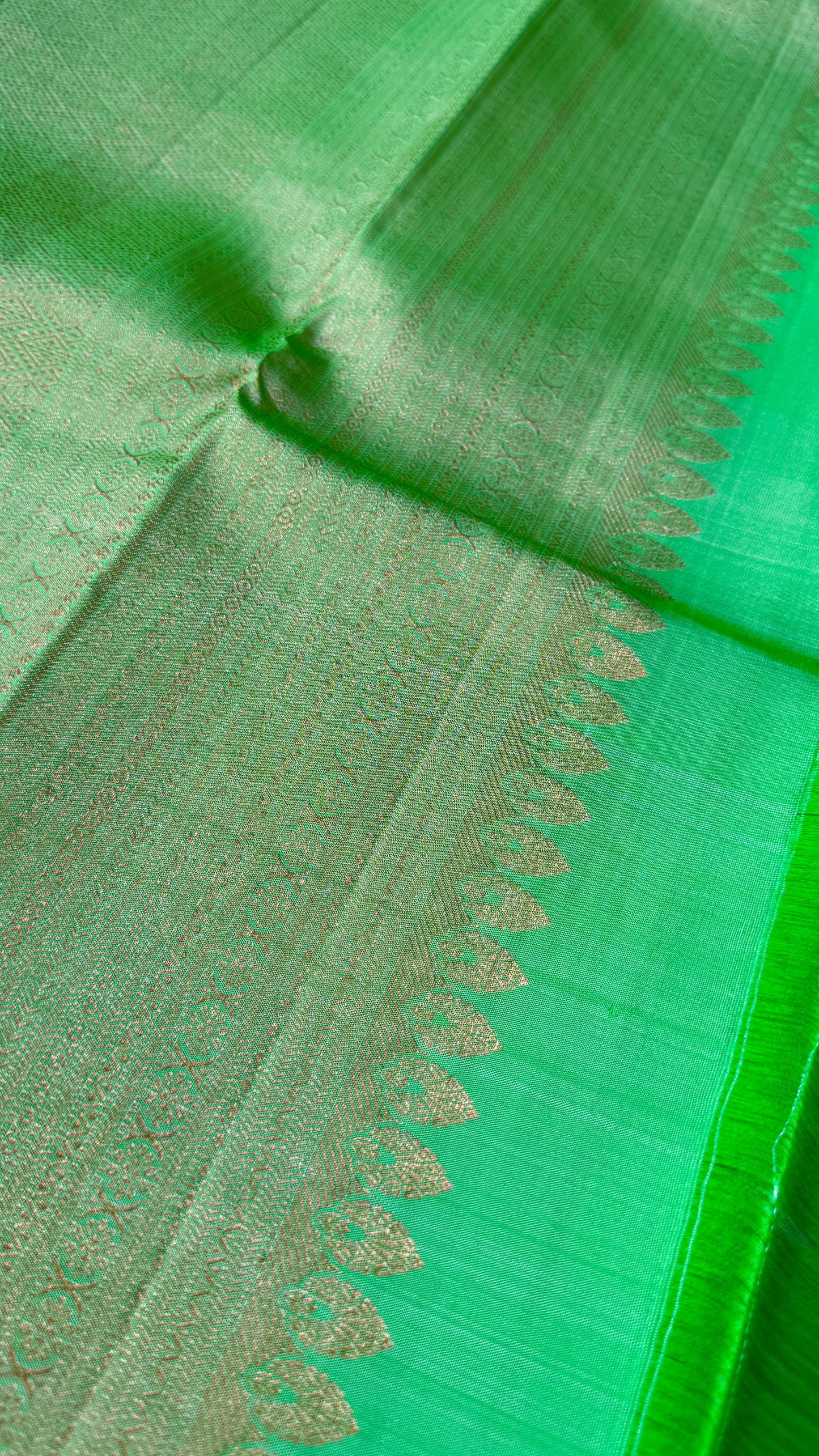 Pure Handloom Kanchivaram Silk Saree with Silver Zari Motifs and Double-Sided Border - Green