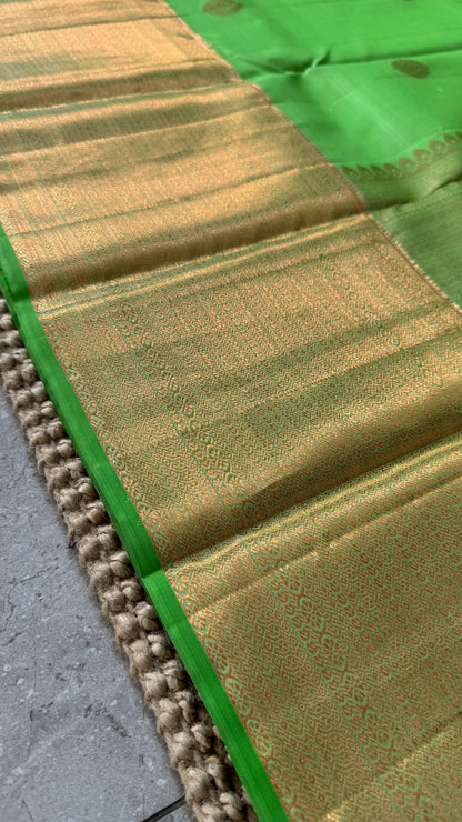 Pure Handloom Kanchivaram Silk Saree with Silver Zari Motifs and Double-Sided Border - Green