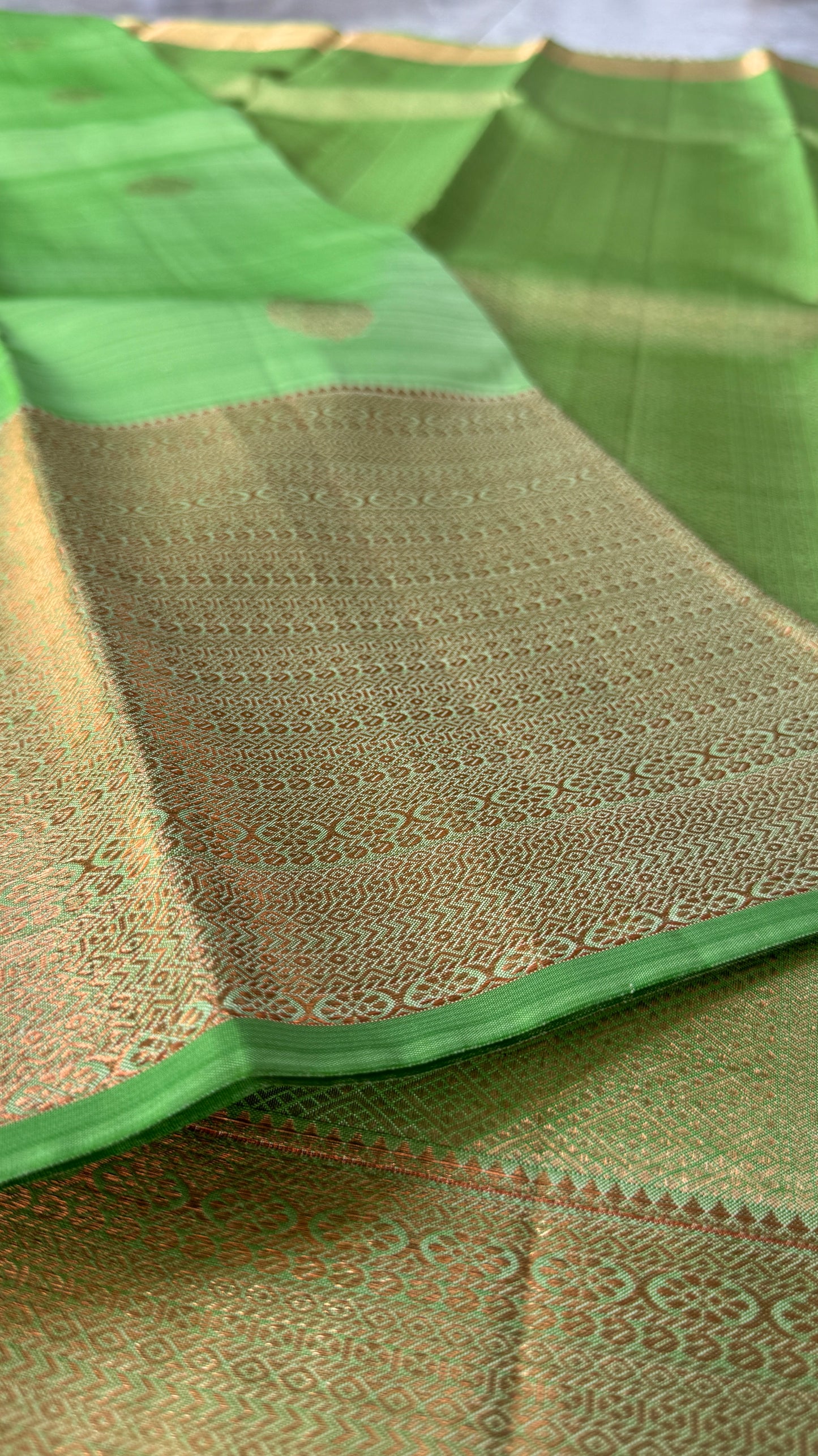 Pure Handloom Kanchivaram Silk Saree with Silver Zari Motifs and Double-Sided Border - Green