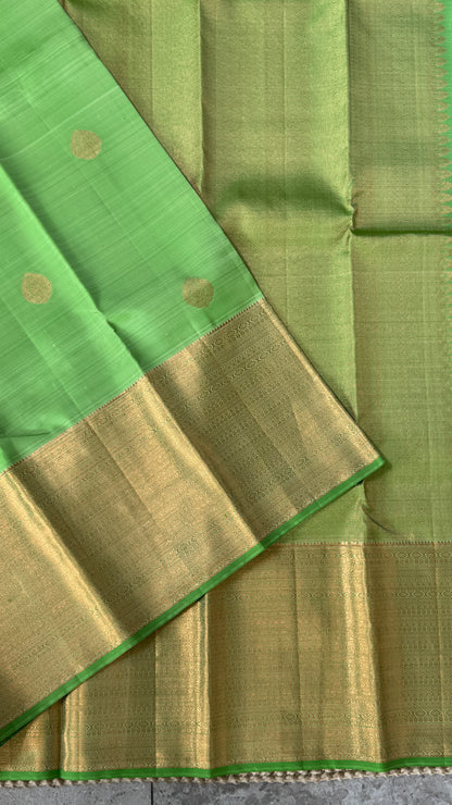 Pure Handloom Kanchivaram Silk Saree with Silver Zari Motifs and Double-Sided Border - Green
