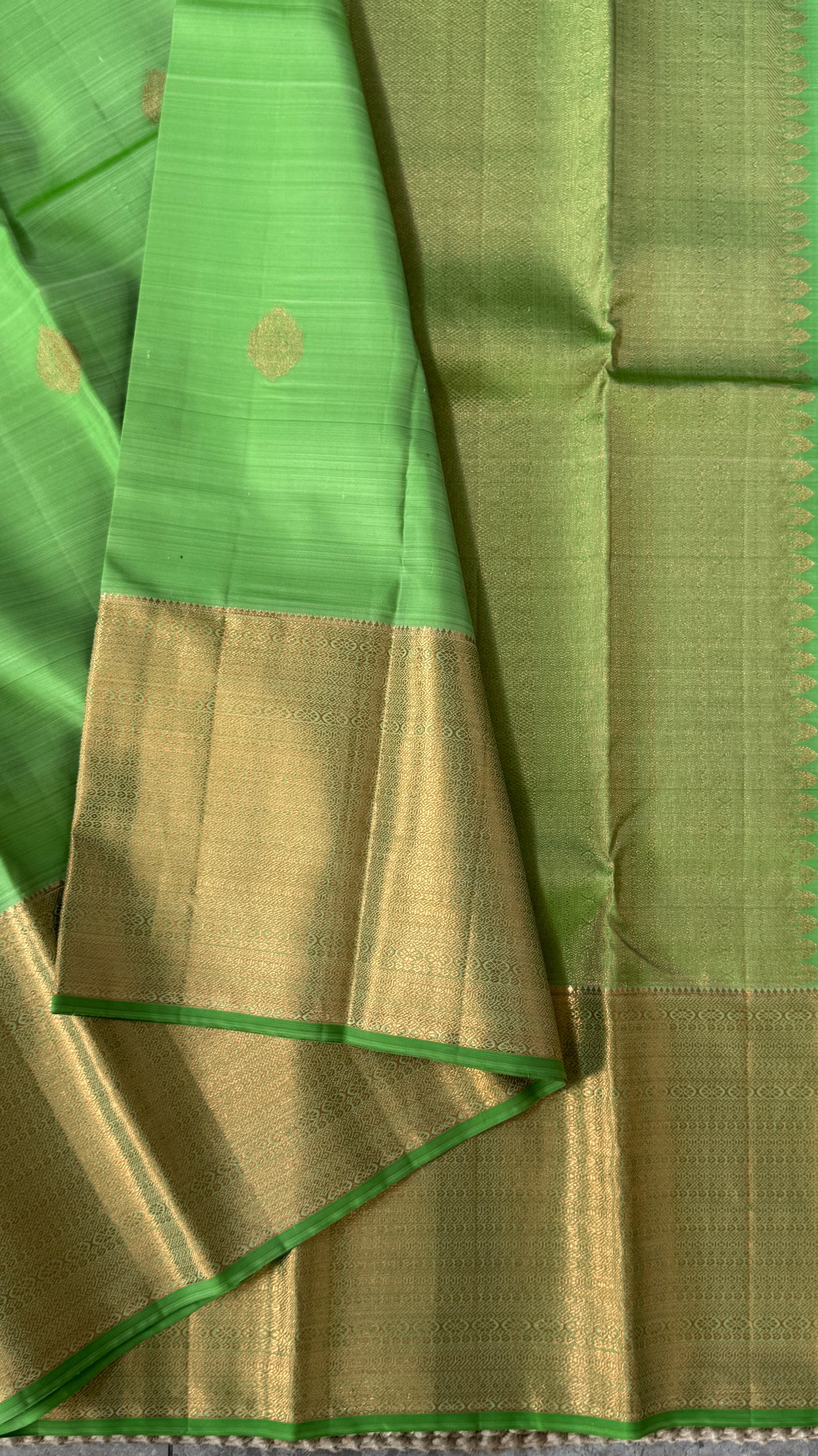 Pure Handloom Kanchivaram Silk Saree with Silver Zari Motifs and Double-Sided Border - Green