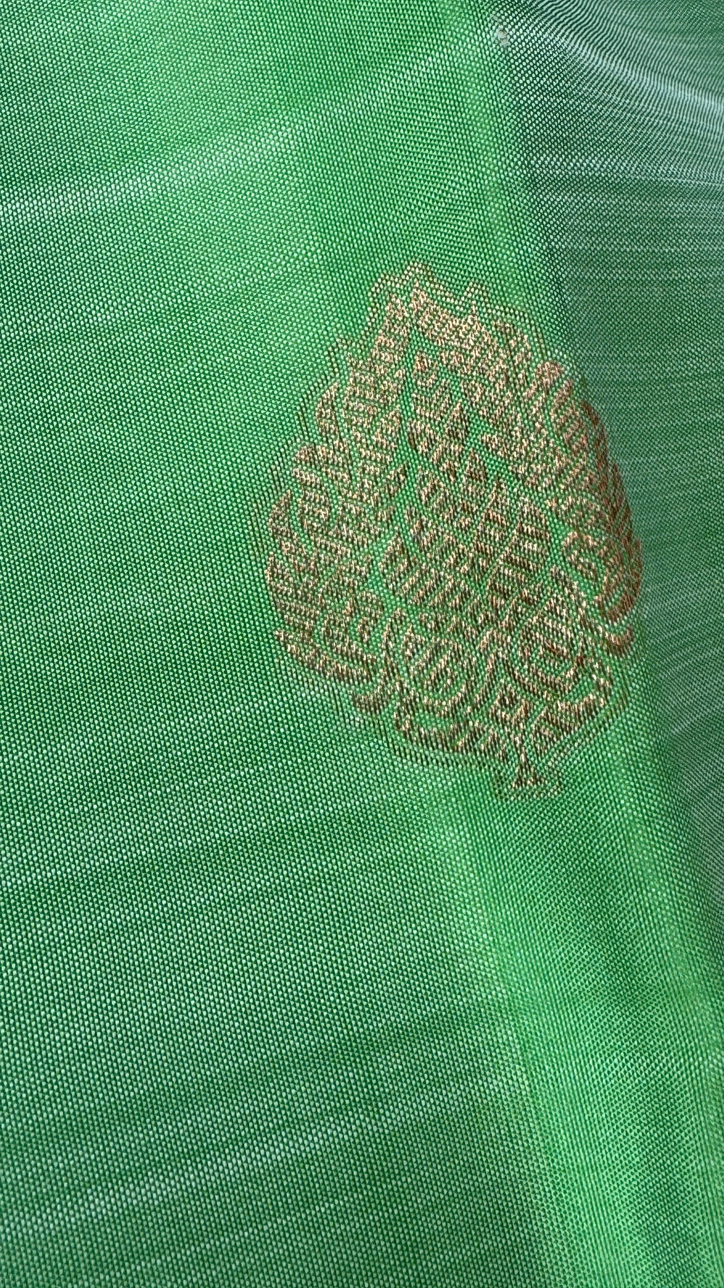 Pure Handloom Kanchivaram Silk Saree with Silver Zari Motifs and Double-Sided Border - Green
