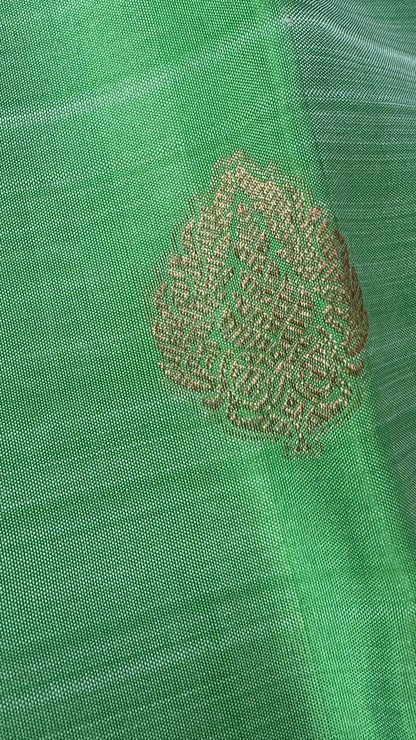 Pure Handloom Kanchivaram Silk Saree with Silver Zari Motifs and Double-Sided Border - Green