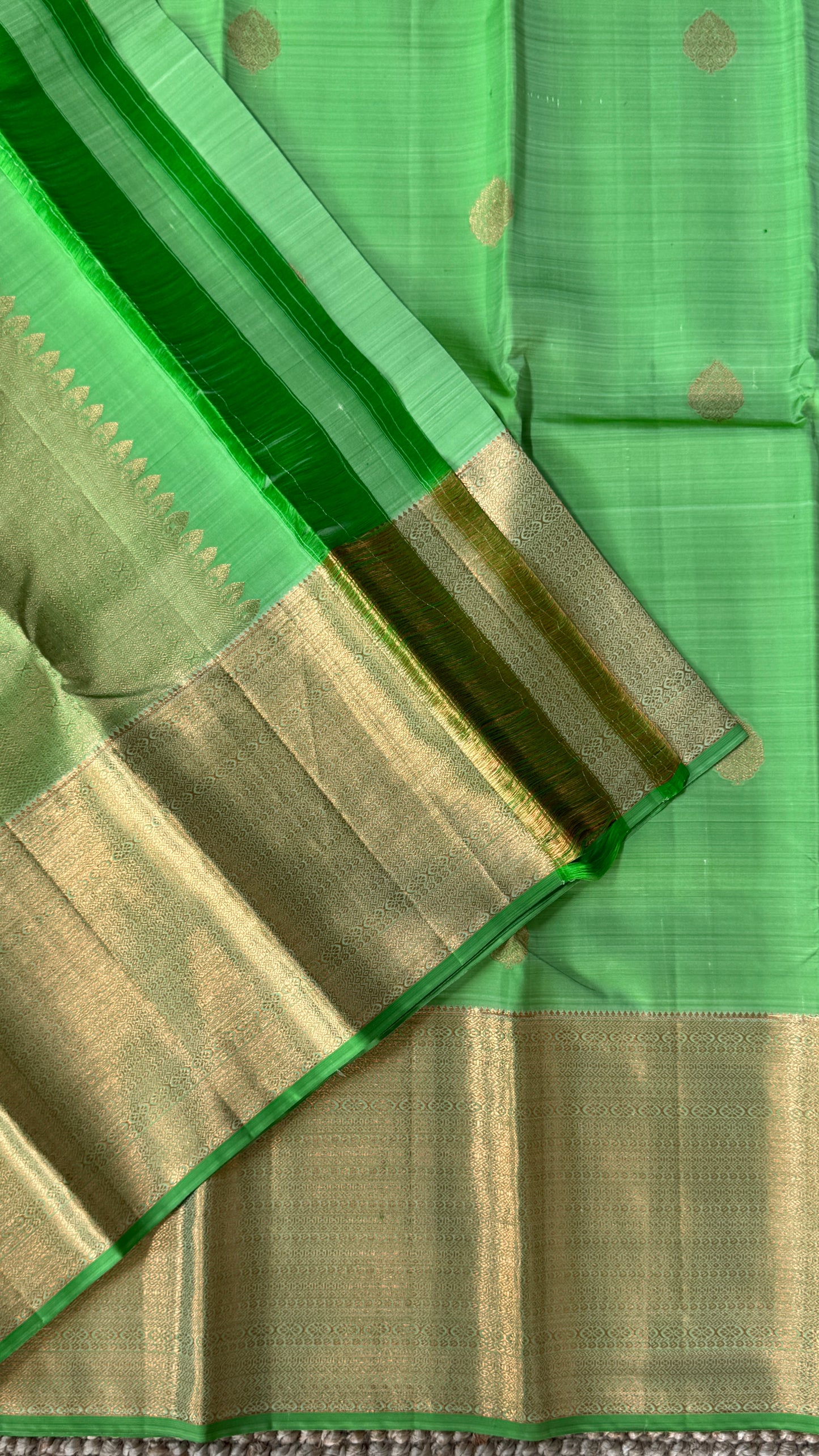 Pure Handloom Kanchivaram Silk Saree with Silver Zari Motifs and Double-Sided Border - Green