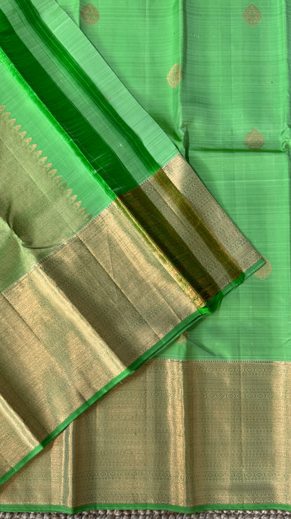 Pure Handloom Kanchivaram Silk Saree with Silver Zari Motifs and Double-Sided Border - Green