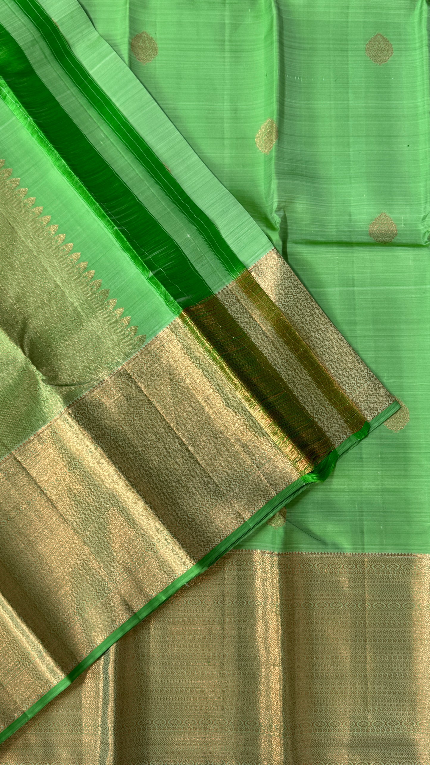 Pure Handloom Kanchivaram Silk Saree with Silver Zari Motifs and Double-Sided Border - Green