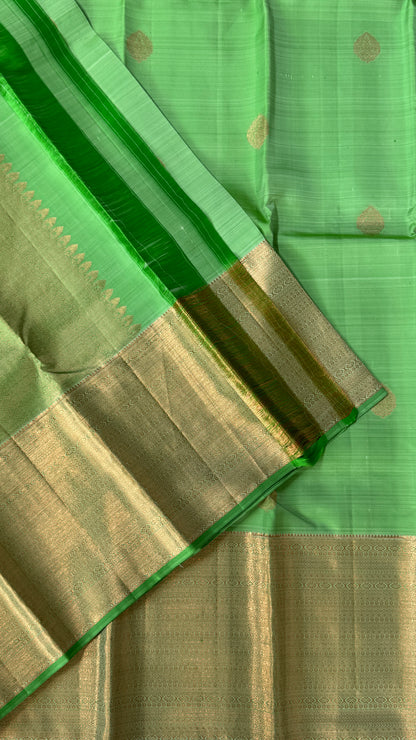 Pure Handloom Kanchivaram Silk Saree with Silver Zari Motifs and Double-Sided Border - Green