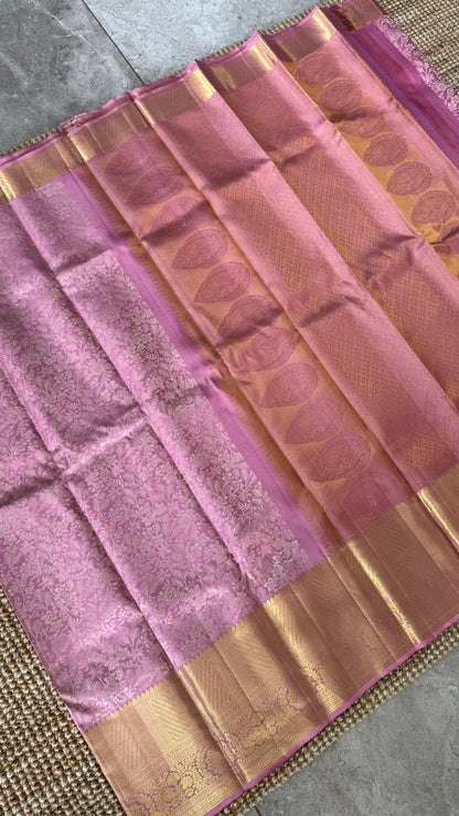 Pure Handloom Kanchivaram Silk Saree – Pink Bridal Saree with Silver Zari Weaving and Gold Border
