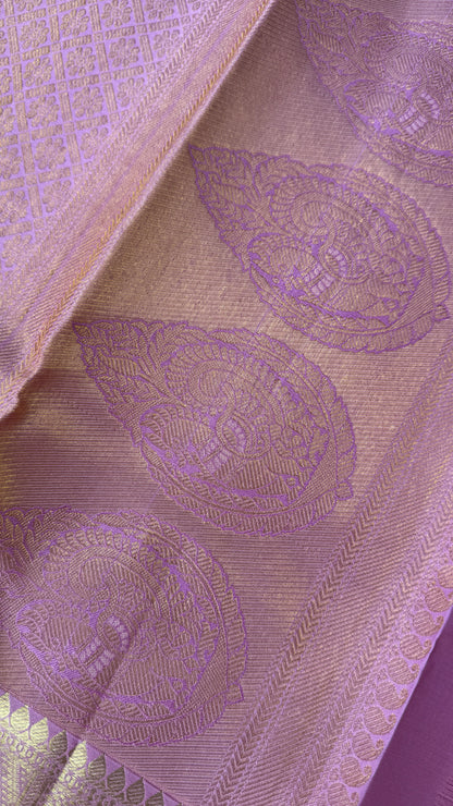 Pure Handloom Kanchivaram Silk Saree – Pink Bridal Saree with Silver Zari Weaving and Gold Border