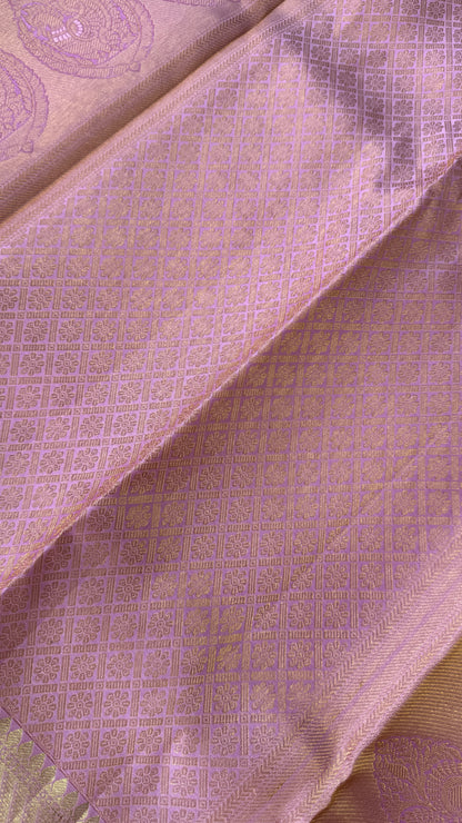 Pure Handloom Kanchivaram Silk Saree – Pink Bridal Saree with Silver Zari Weaving and Gold Border