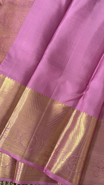 Pure Handloom Kanchivaram Silk Saree – Pink Bridal Saree with Silver Zari Weaving and Gold Border