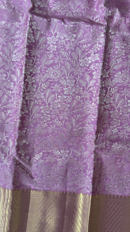 Pure Handloom Kanchivaram Silk Saree – Pink Bridal Saree with Silver Zari Weaving and Gold Border