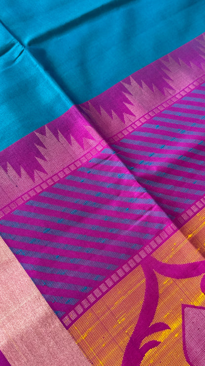PURE SOFT SILK HANDLOOM SAREE – Blue and Pink