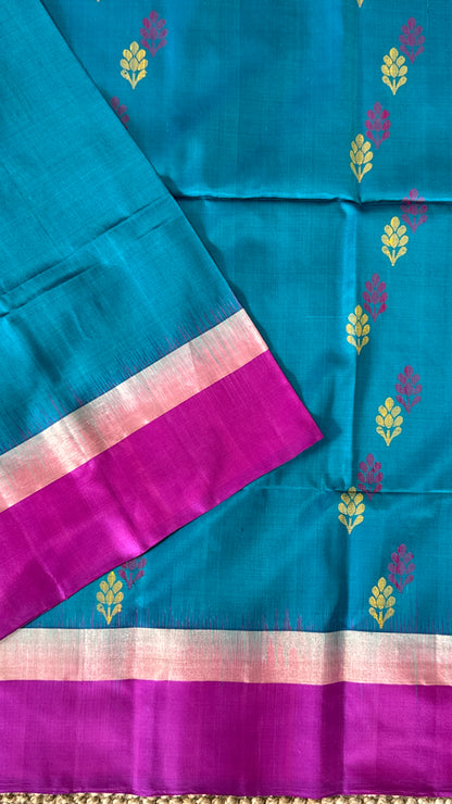 PURE SOFT SILK HANDLOOM SAREE – Blue and Pink