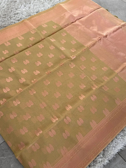 Cotton Silk Saree – Sage green with Rose gold Zari