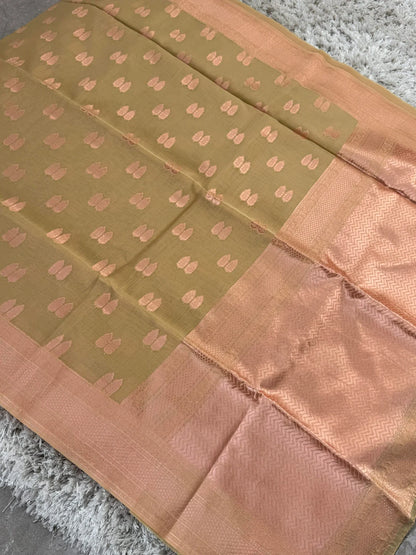 Cotton Silk Saree – Sage green with Rose gold Zari