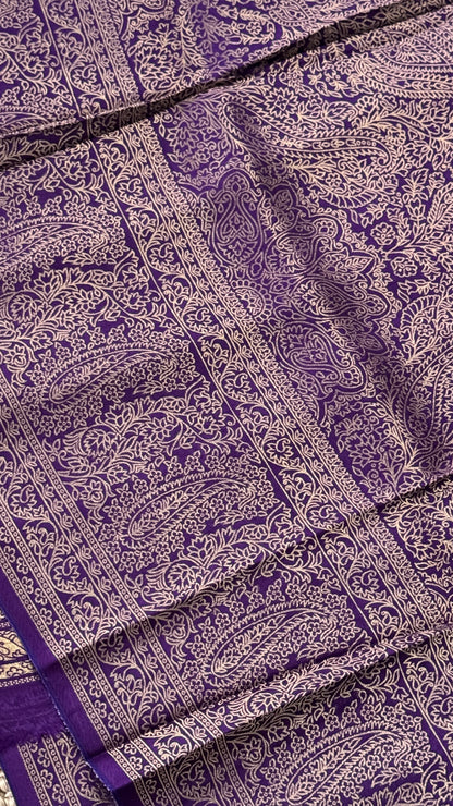 Pure Crepe silk saree – Purple with Rich Zari Weaving border