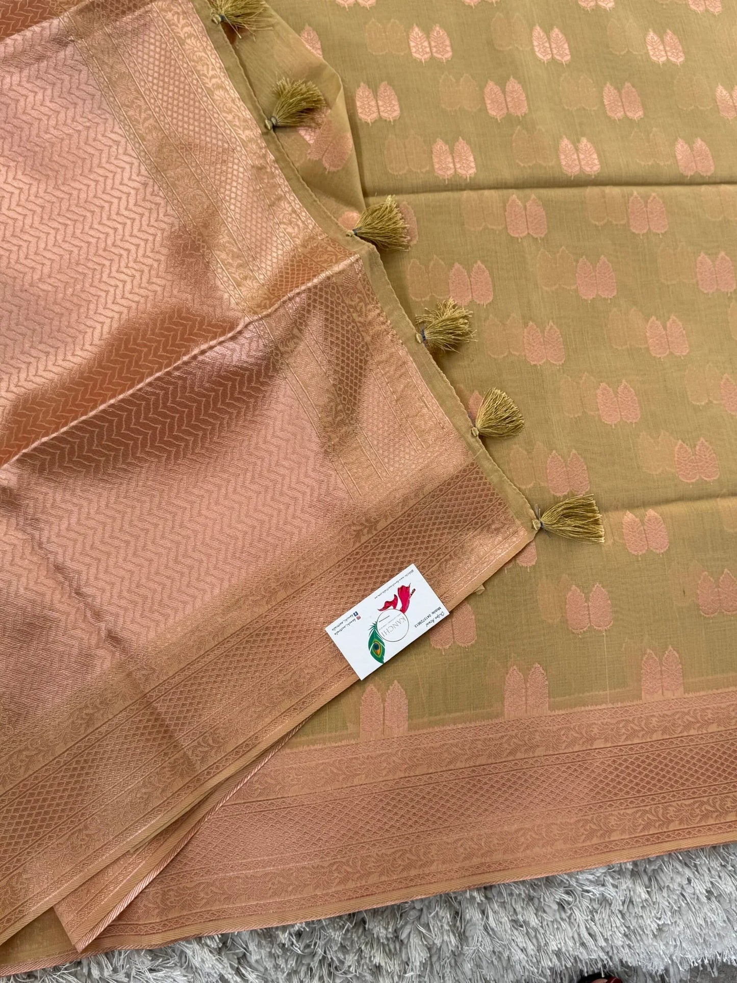 Cotton Silk Saree – Sage green with Rose gold Zari