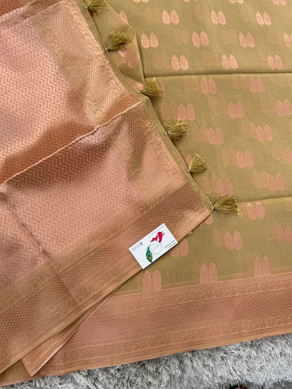 Cotton Silk Saree – Sage green with Rose gold Zari