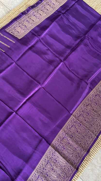 Pure Crepe silk saree – Purple with Rich Zari Weaving border