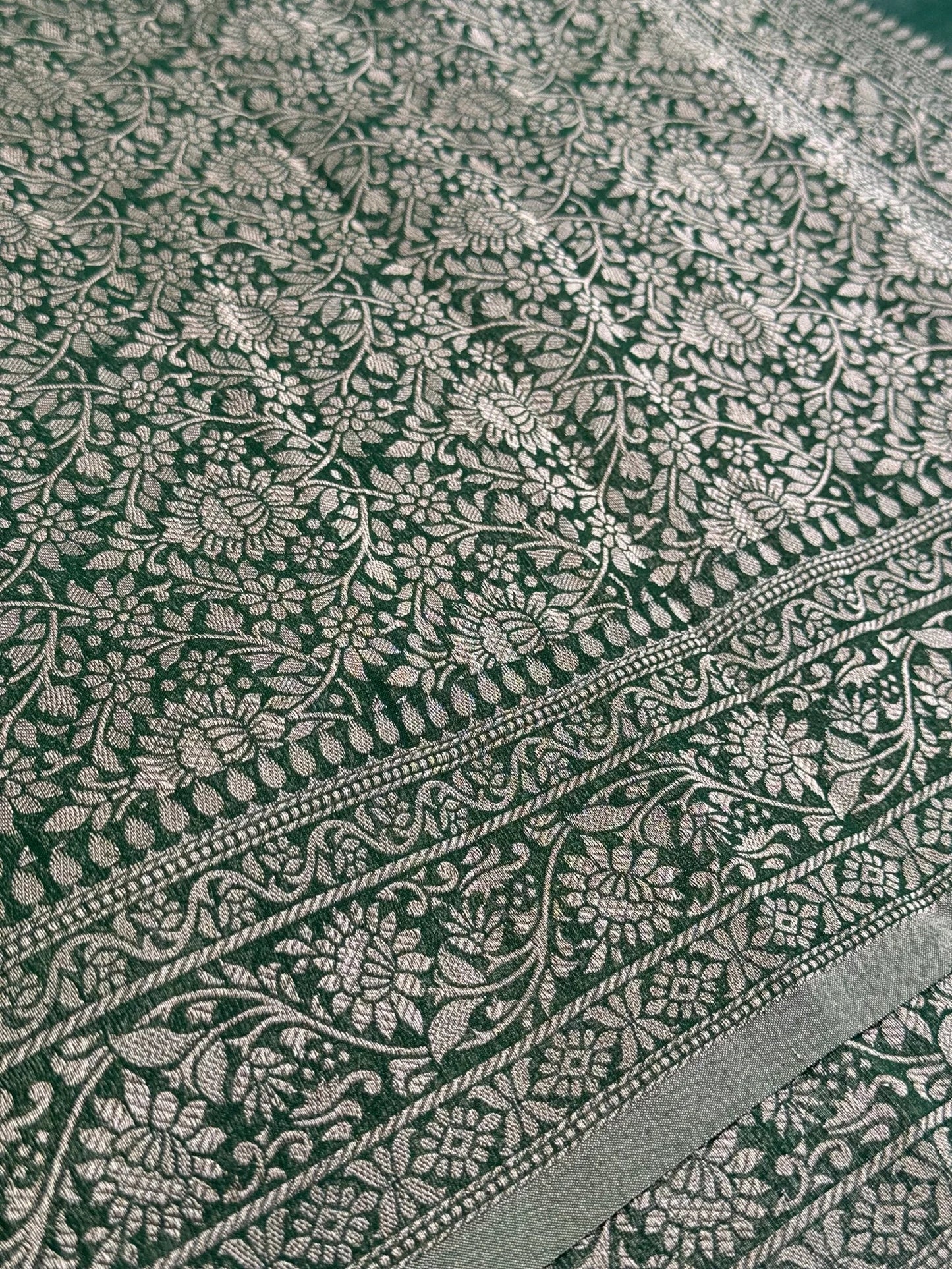 Pure Georgette Silk Banarasi Saree – Mehendi Green