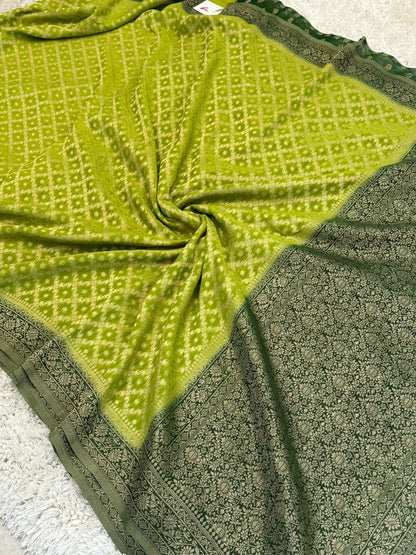 Pure Georgette Silk Banarasi Saree – Mehendi Green