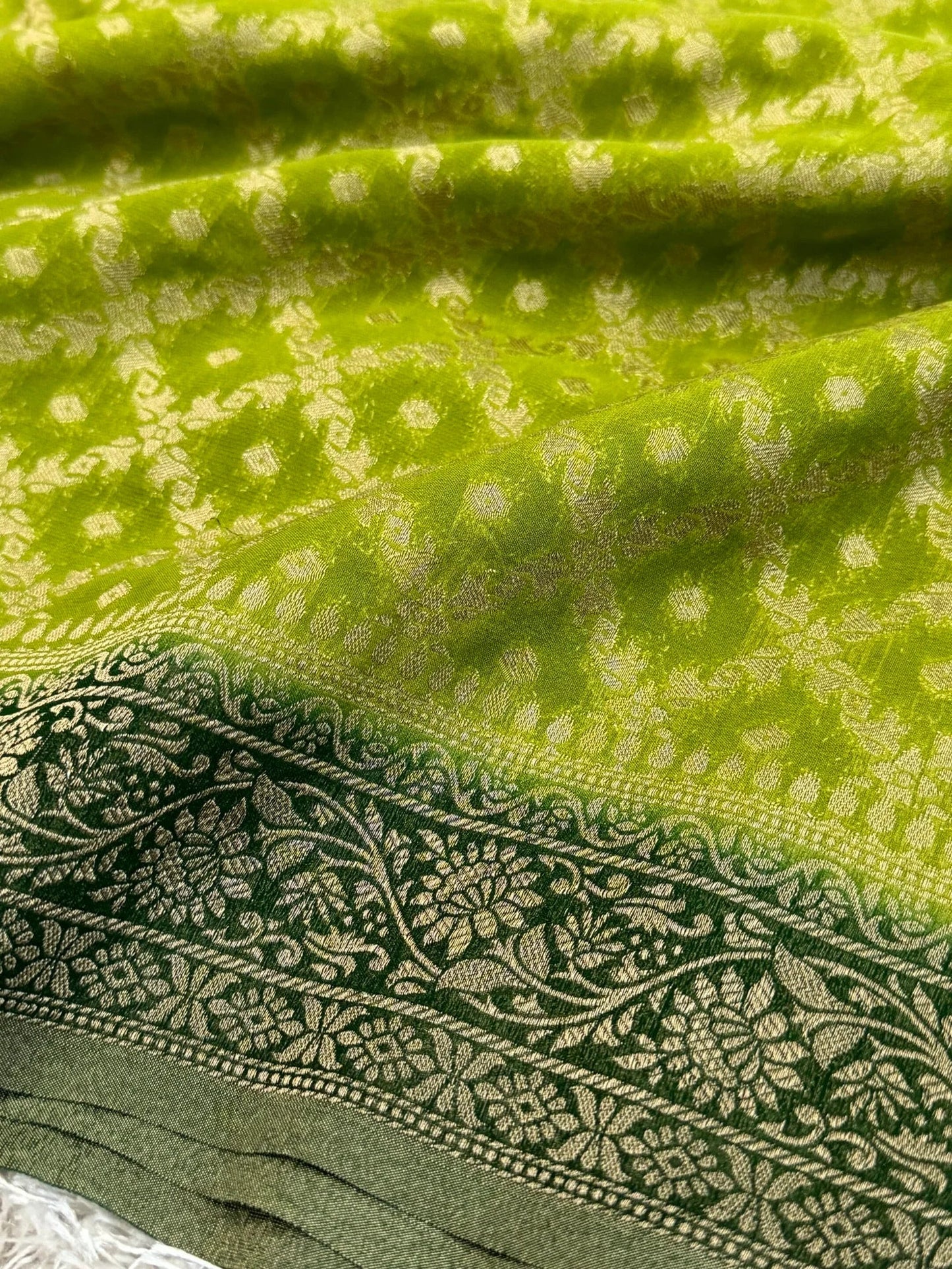 Pure Georgette Silk Banarasi Saree – Mehendi Green