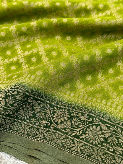 Pure Georgette Silk Banarasi Saree – Mehendi Green
