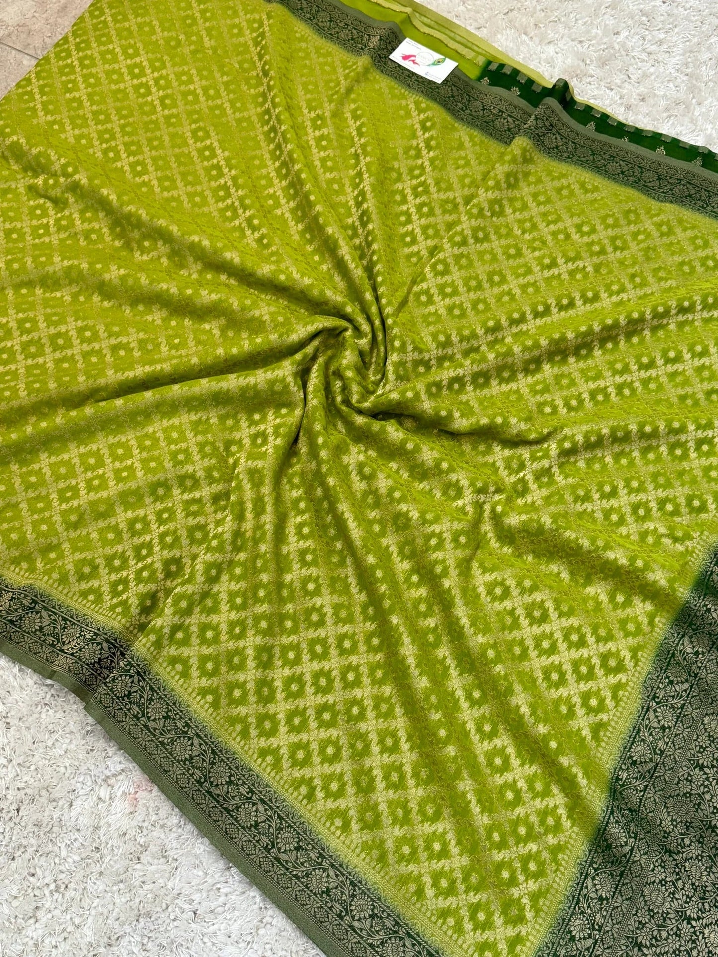 Pure Georgette Silk Banarasi Saree – Mehendi Green