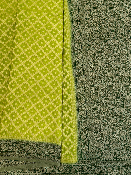 Pure Georgette Silk Banarasi Saree – Mehendi Green