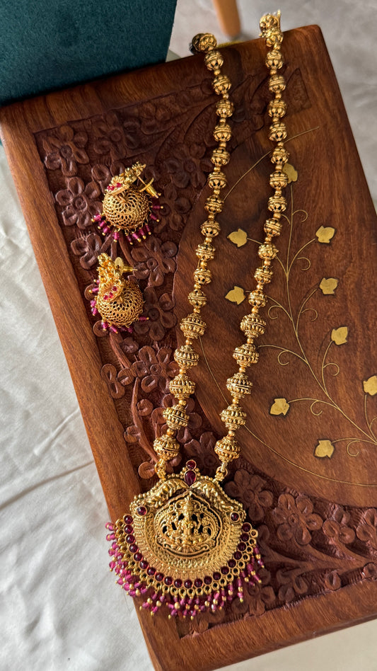 Antique Gold-Plated South Indian Temple Beaded Lakshmi Haaram Set
